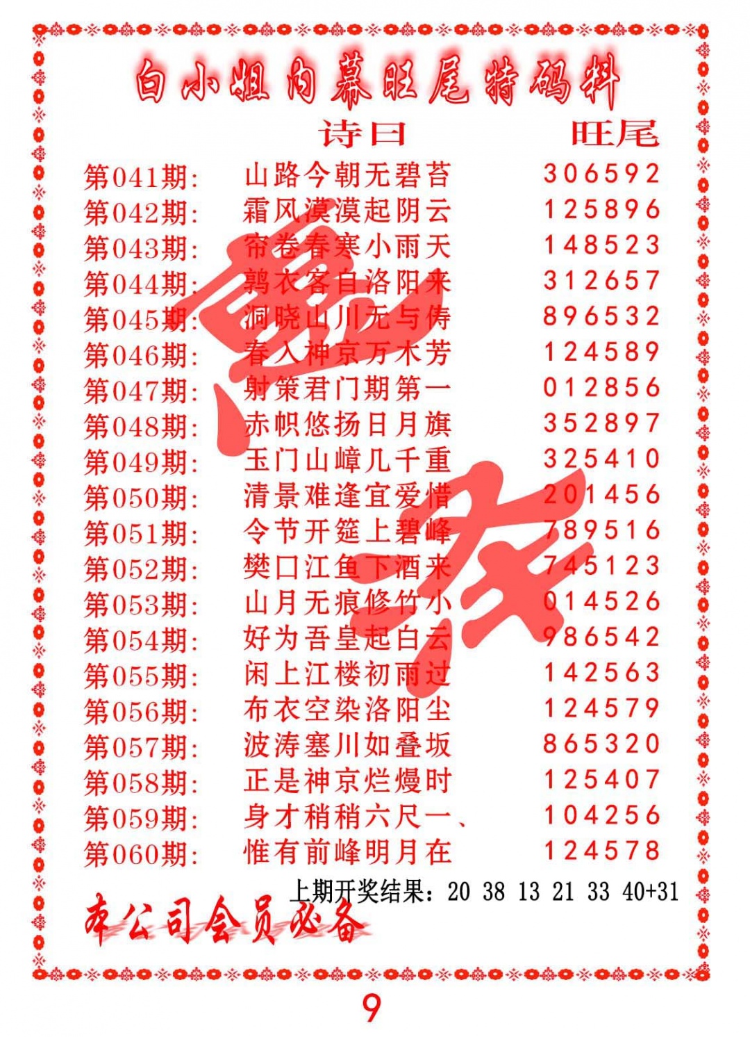 059期内幕旺尾特码料[图]