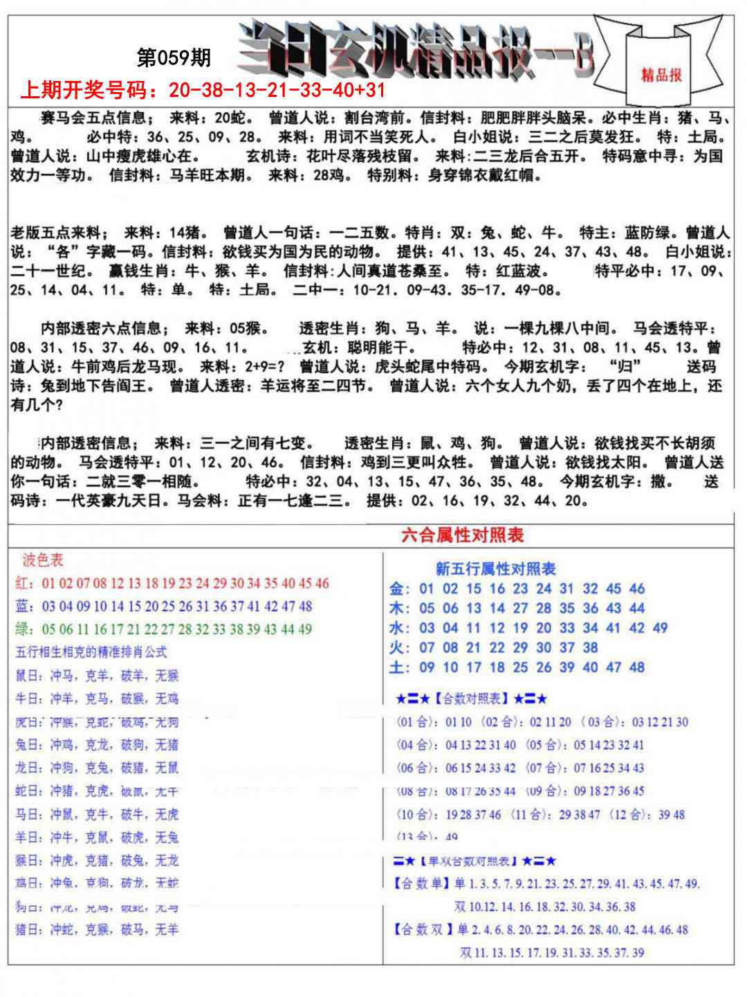 059期当日玄机精品报B[图]